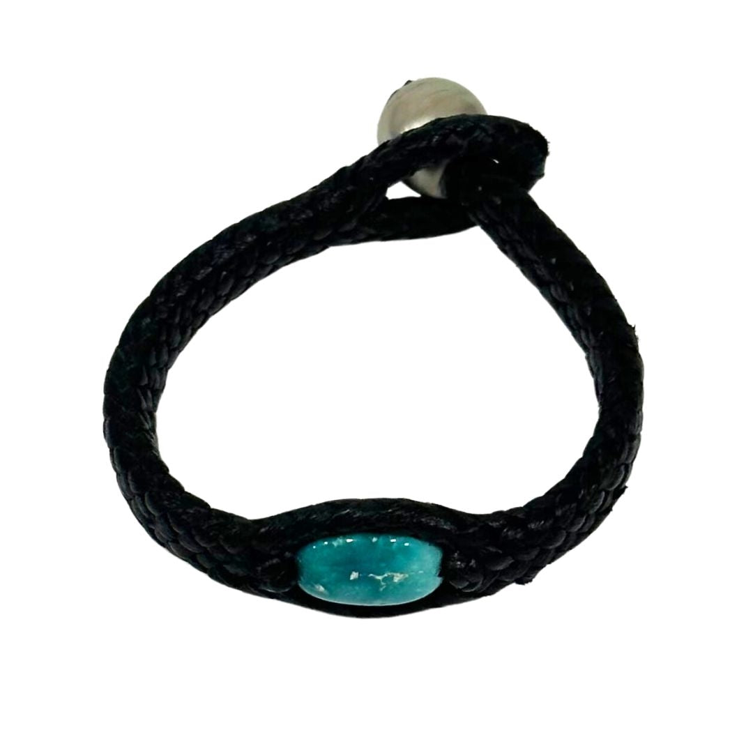 Wendy Mignot Laredo Turquoise and Tahitian Pearl and Leather Braided Bracelet