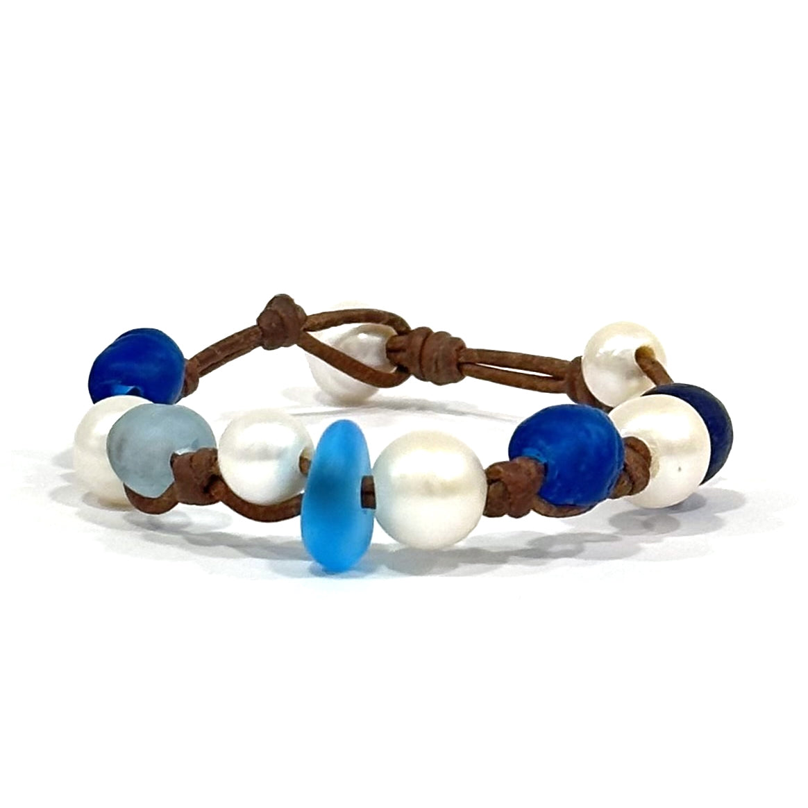 Wendy Mignot Freshwater Pearl and Leather Sea Glass Gypsy Bracelet