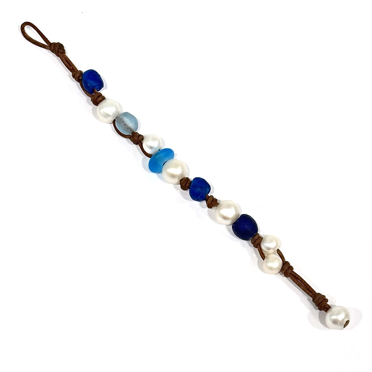 Wendy Mignot Freshwater Pearl and Leather Sea Glass Gypsy Bracelet