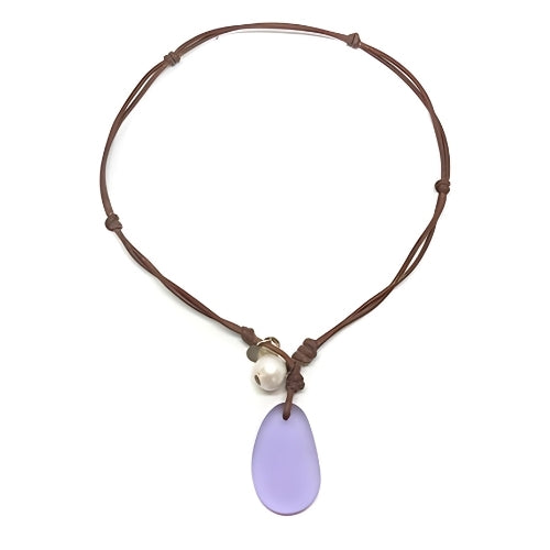 Fine Pearls and Leather Jewelry by Designer Wendy Mignot | Coastline Anegada Violet Sea Glass Necklace