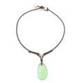 Fine Pearls and Leather Jewelry by Designer Wendy Mignot | Coastline Grove Green Sea Glass Necklace