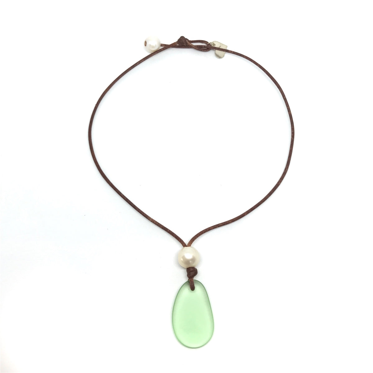 Fine Pearls and Leather Jewelry by Designer Wendy Mignot | Coastline Saba Green Sea Glass Necklace