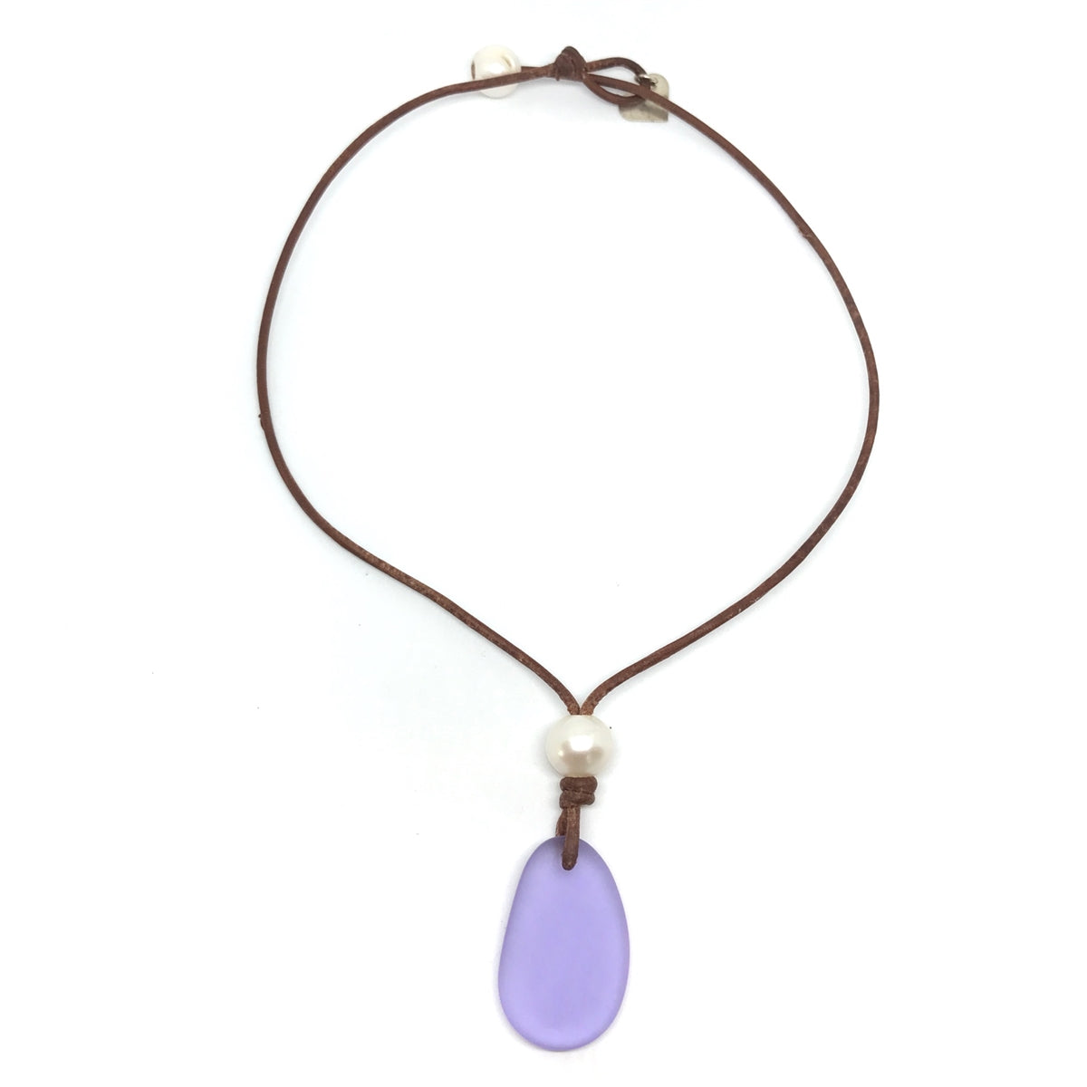 Fine Pearls and Leather Jewelry by Designer Wendy Mignot | Coastline Saba Violet Sea Glass Necklace