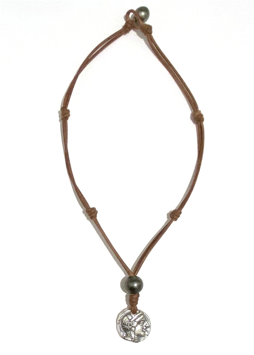 Ancient Greek Athena and Owl Coin with Tahitian Pearl Necklace by Wendy Mignot