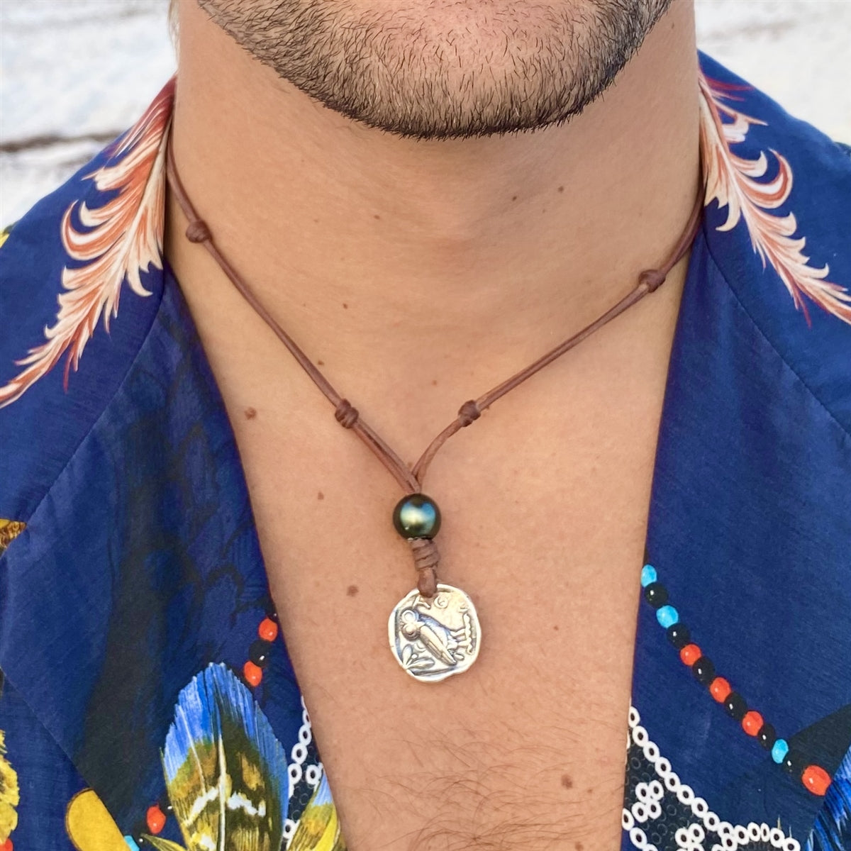 Wendy Mignot Ancient Greek Athena and Owl Coin Replica with Tahitian Pearl Necklace