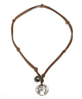 Ancient Egyptian Ashkelon Silver Coin with Tahitian Pearls and Leather Necklace