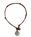 Ancient Greek King Azes I of Bactria Coin with Tahitian Pearl and Leather Necklace by Wendy Mignot