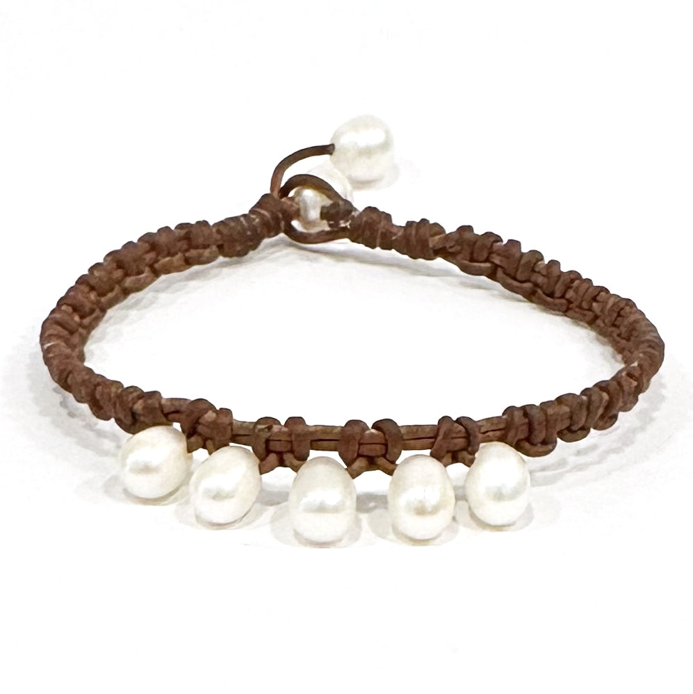 Wendy Mignot Double Down Freshwater Pearl and Leather Anklet