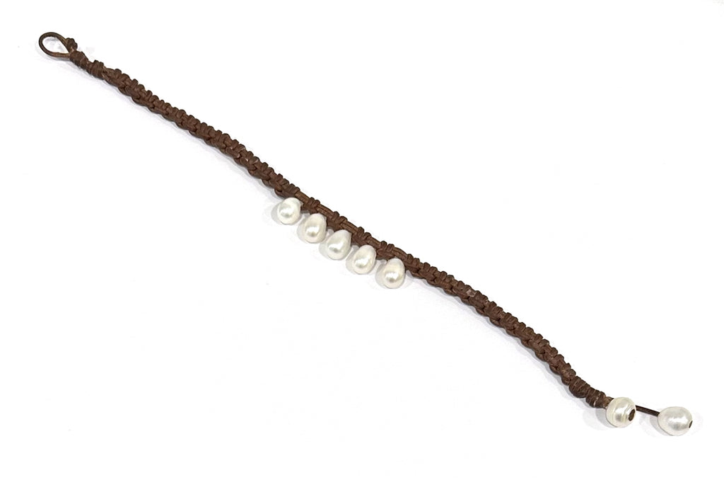 Wendy Mignot Double Down Freshwater Pearl and Leather Anklet