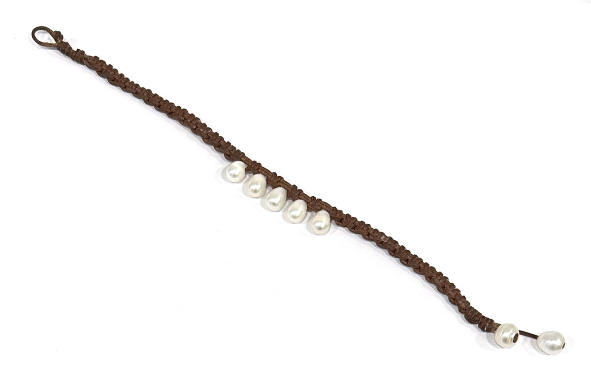 Wendy Mignot Double Down Freshwater Pearl and Leather Anklet