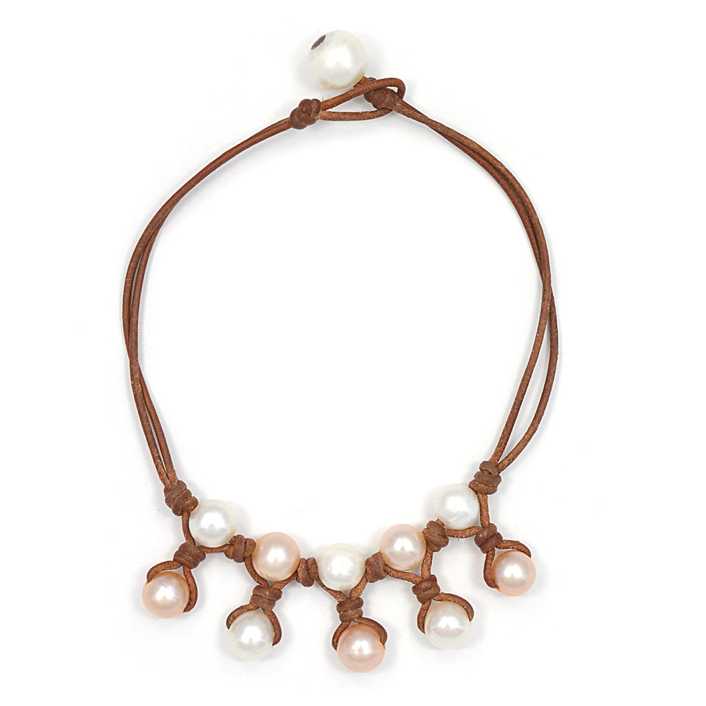 Fine Pearls and Leather Jewelry by Designer Wendy Mignot Jaquie Freshwater Pearl Anklet Multicolor
