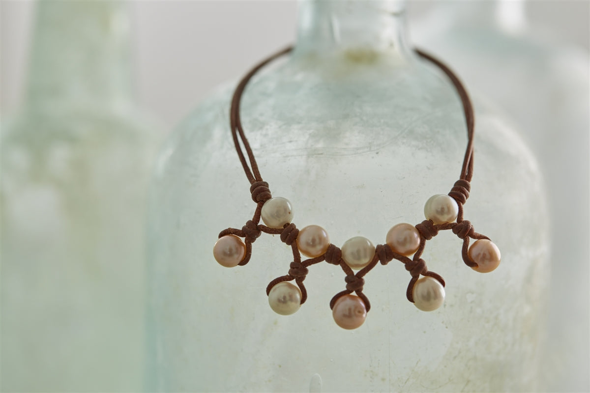 Wendy Mignot Kea Freshwater Pearl and Leather Anklet Multicolor
