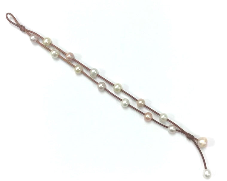 Wendy Mignot Music Two Strand Freshwater Pearl and Leather Anklet Multi