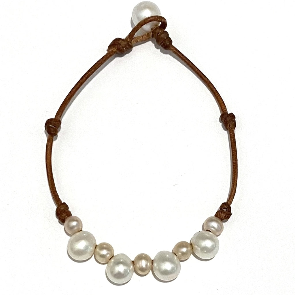 photo of Wendy Mignot Paros Freshwater Pearl and Leather Anklet Multicolor