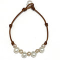 photo of Wendy Mignot Paros Freshwater Pearl and Leather Anklet Multicolor