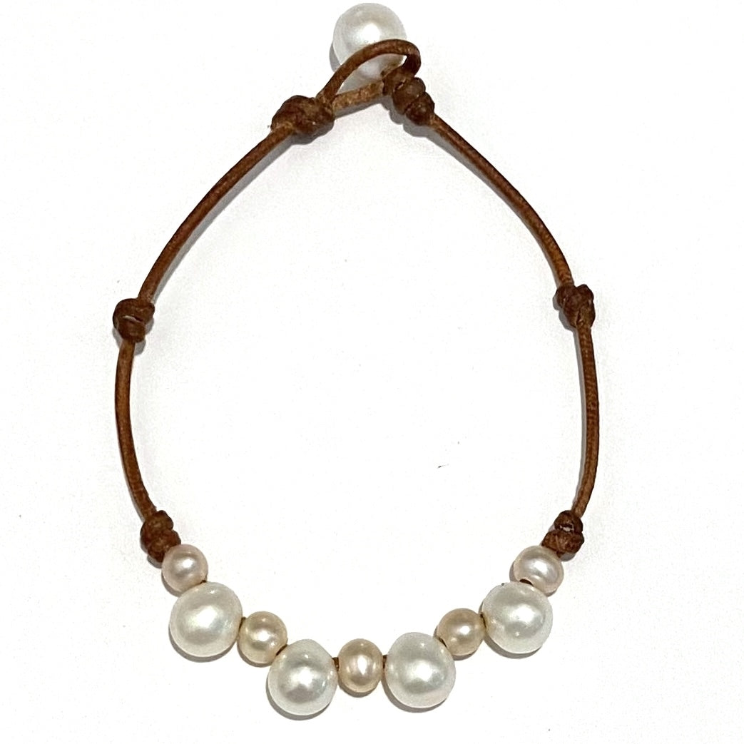 photo of Wendy Mignot Paros Freshwater Pearl and Leather Anklet Multicolor