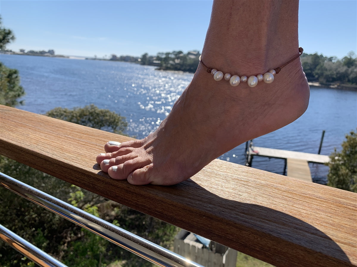 Wendy Mignot Paros Freshwater Pearl and Leather Anklet Multicolor