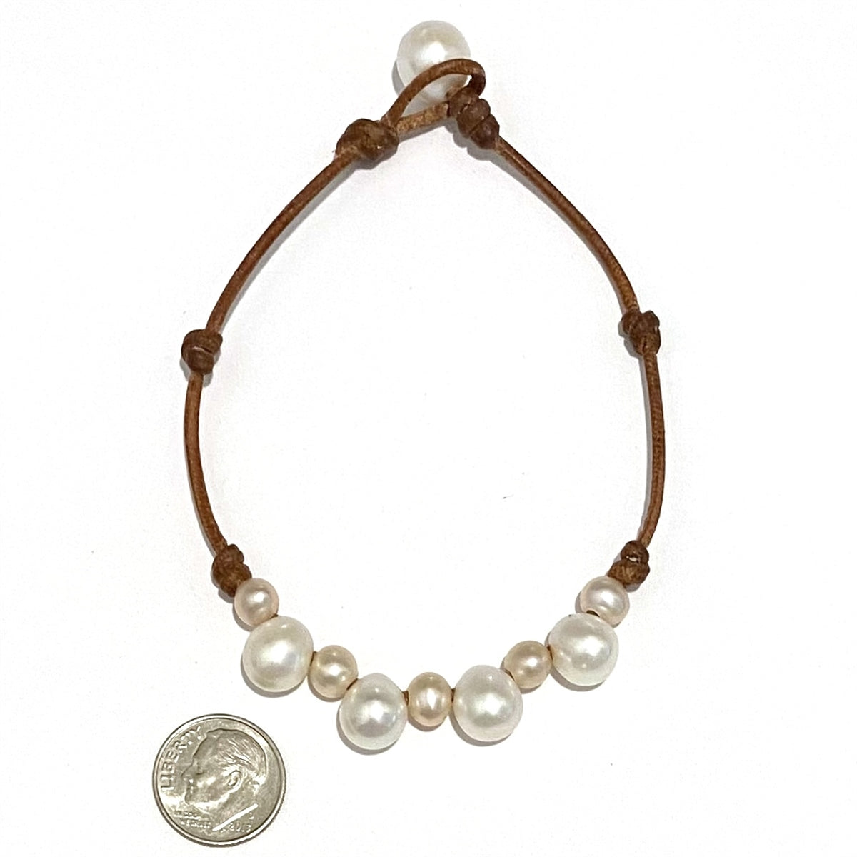 Wendy Mignot Paros Freshwater Pearl and Leather Anklet Multicolor
