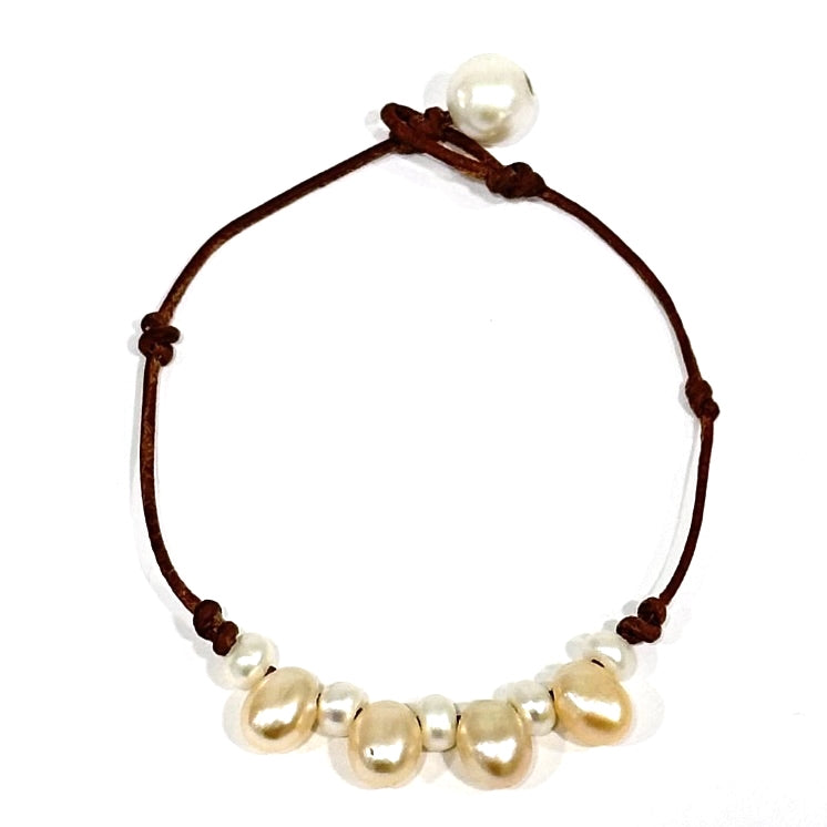 Fine Pearls and Leather Jewelry by Designer Wendy Mignot Paros Freshwater Pearl Anklet Multicolor