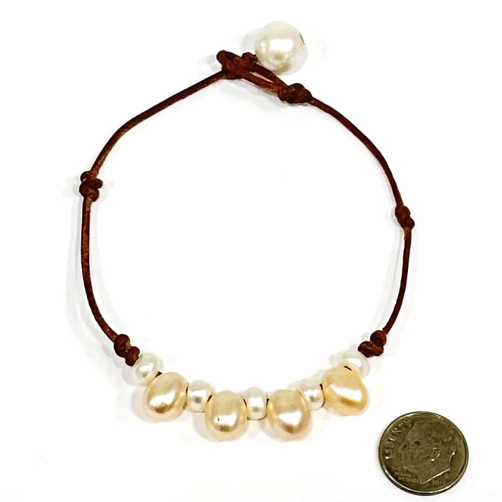 Wendy Mignot Paros Freshwater Pearl and Leather Anklet Blush