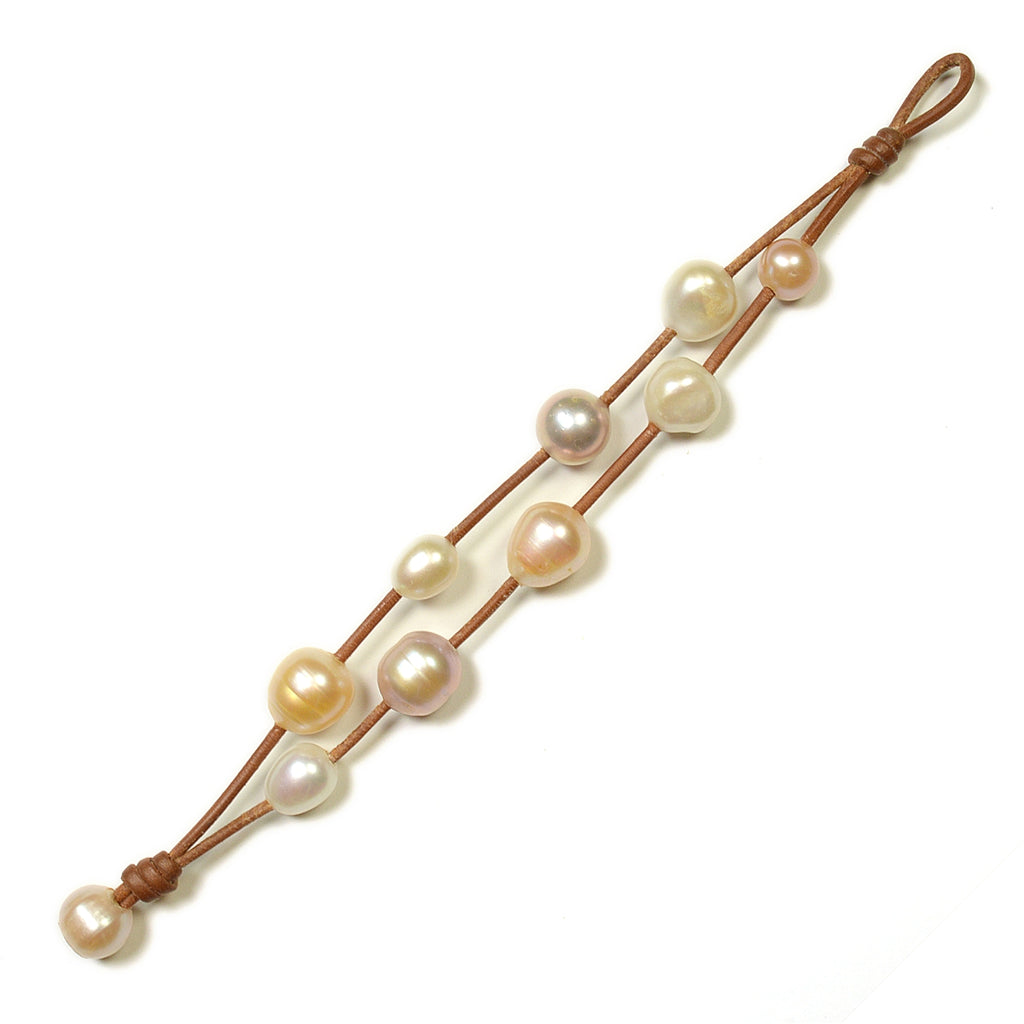 Wendy Mignot Music Two Strand Freshwater Pearl and Leather Bracelet Multicolor