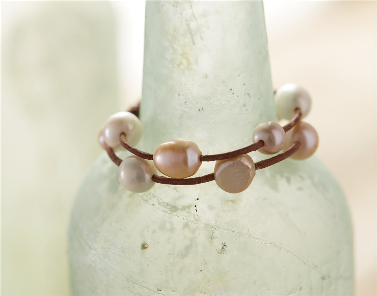 Wendy Mignot Music Two Strand Freshwater Pearl and Leather Bracelet Multicolor