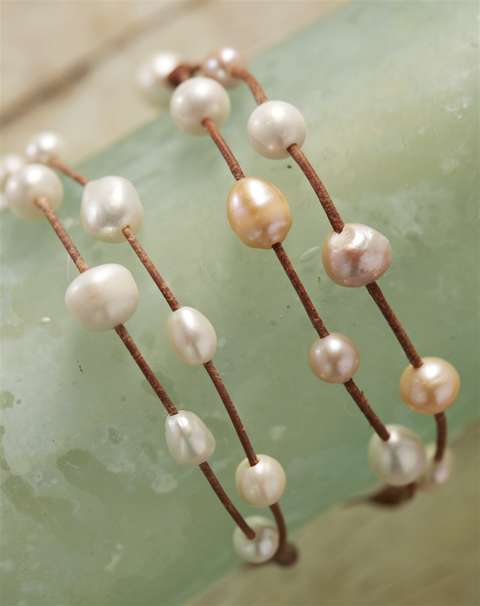 Wendy Mignot Music Two Strand Freshwater Pearl and Leather Bracelet Multicolor