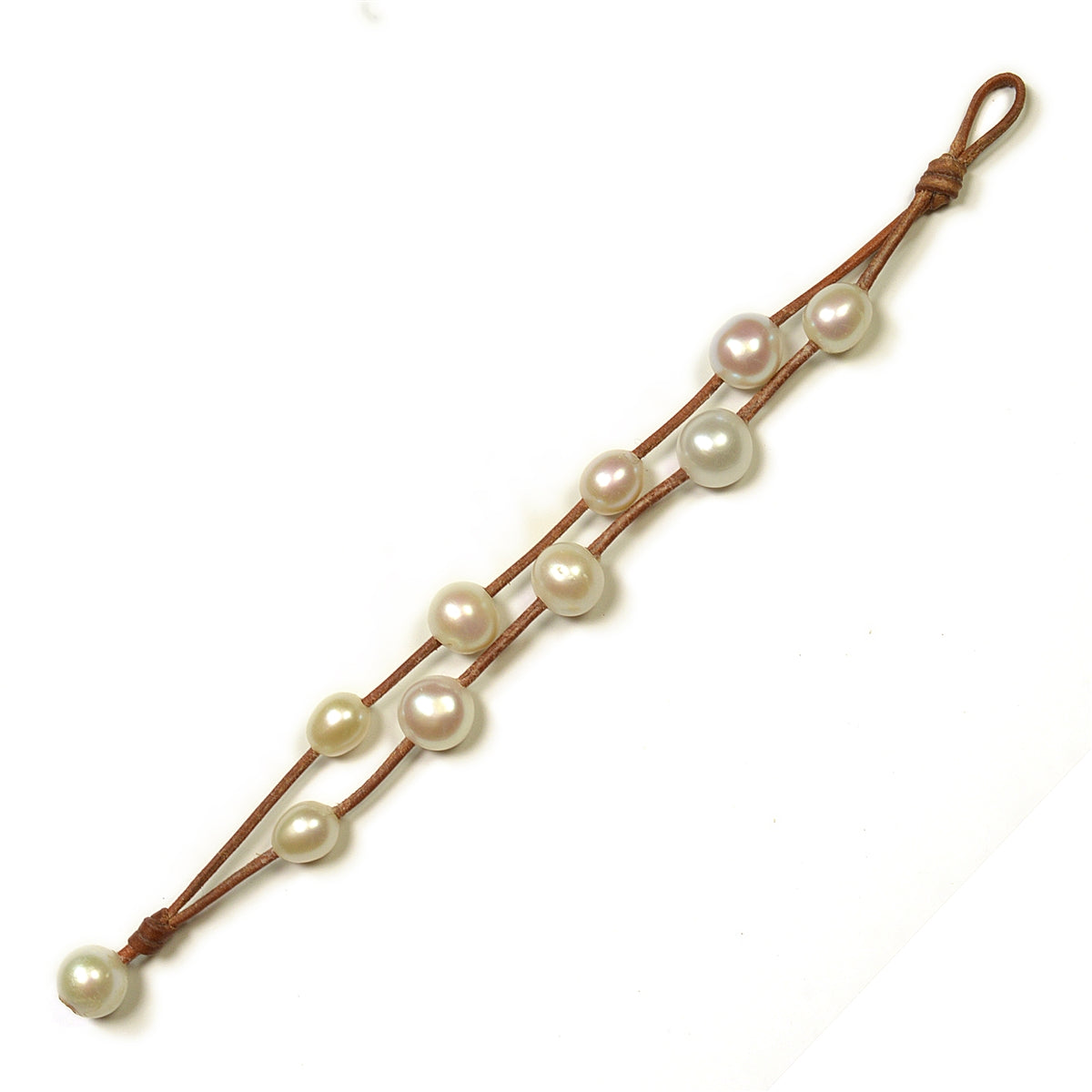Wendy Mignot Music Two Strand Freshwater Pearl and Leather Bracelet White