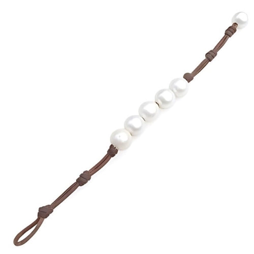 Wendy Mignot Breezy Five Pearl Freshwater Pearl and Leather Bracelet