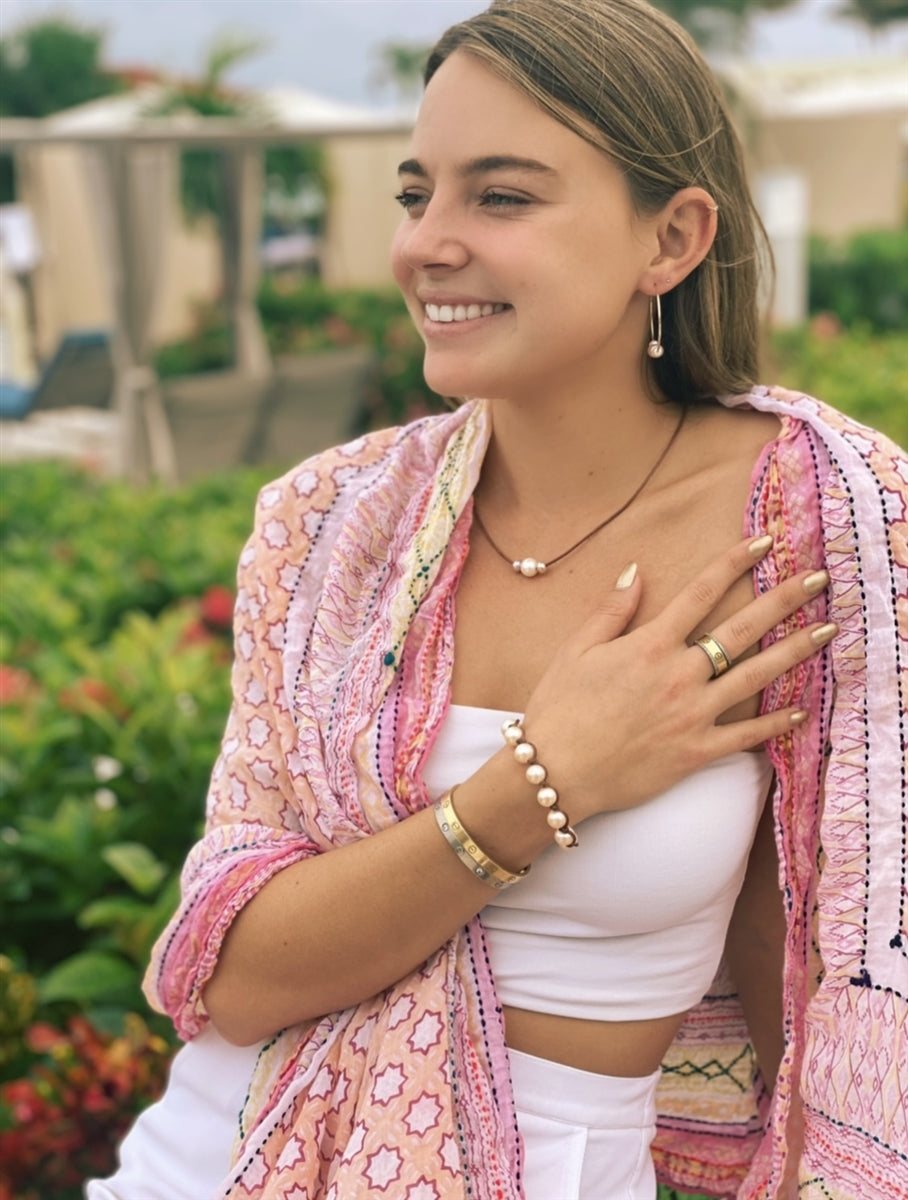 Wendy Mignot All Around Freshwater Pearl and Leather Bracelet Blush