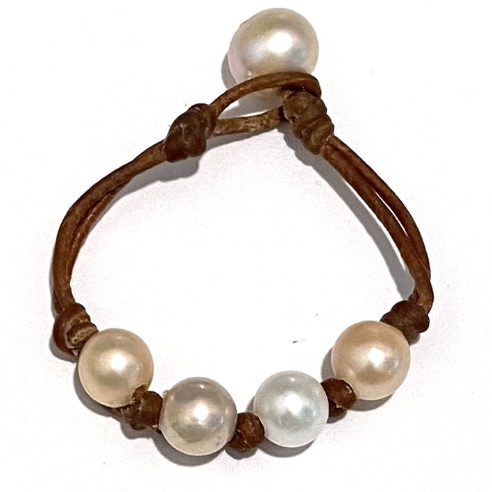 Fine Pearls and Leather Jewelry by Designer Wendy Mignot Bebe Four Pearl Freshwater Bracelet Multicolor