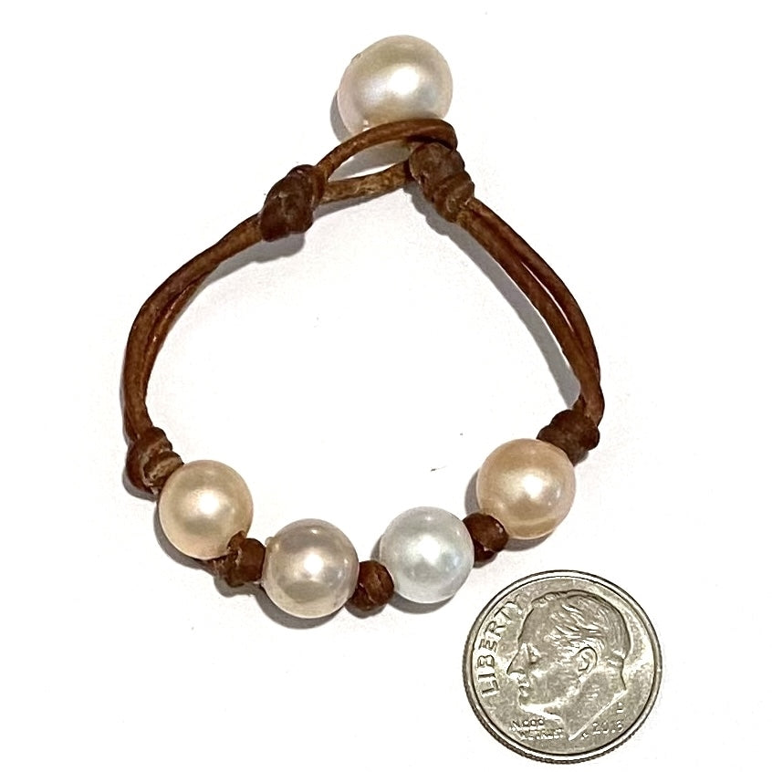 Wendy Mignot Baby Four Pearl Freshwater Pearl and Leather Bracelet Multicolor