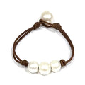 Fine Pearls and Leather Jewelry by Designer Wendy Mignot Bebe Daisy Three Pearl Freshwater Bracelet White