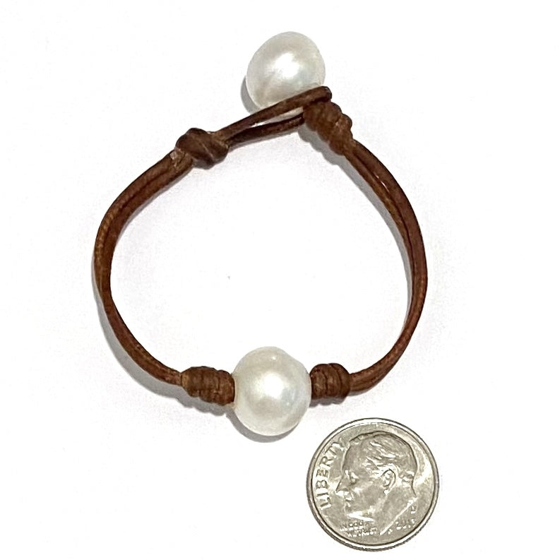 Wendy Mignot Baby Coastal Single Freshwater Pearl and Leather Bracelet White