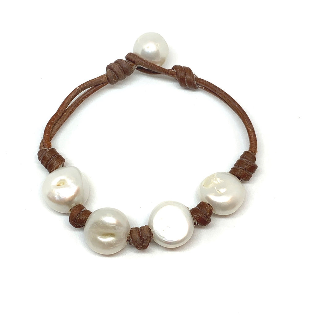 photo of Wendy Mignot Flat Four Freshwater Pearl and Leather Bracelet with Knots