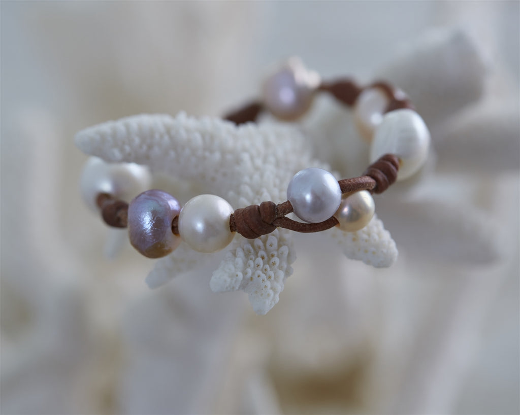 Wendy Mignot Gypsy Freshwater Pearl and Leather Bracelet