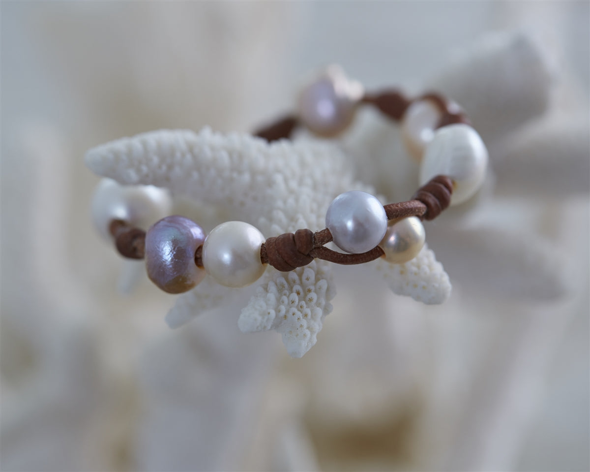 Wendy Mignot Gypsy Freshwater Pearl and Leather Bracelet