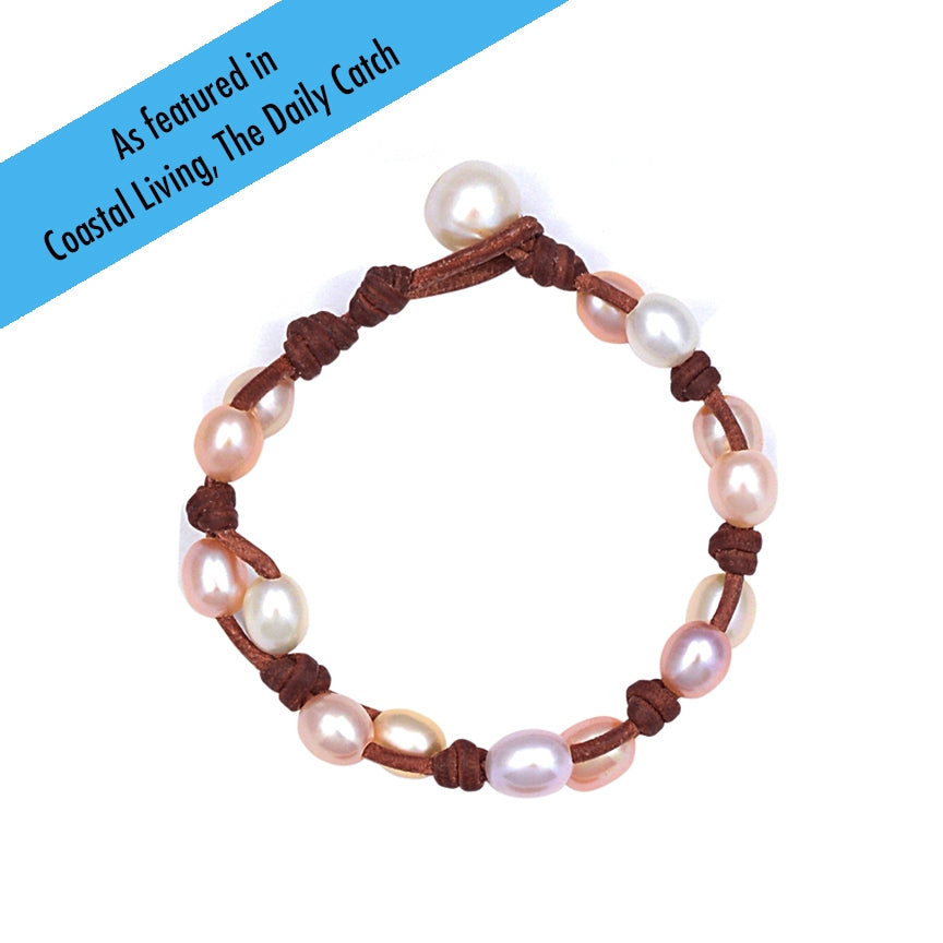 photo of Wendy Mignot Toboga Freshwater Pearl and Leather Bracelet White