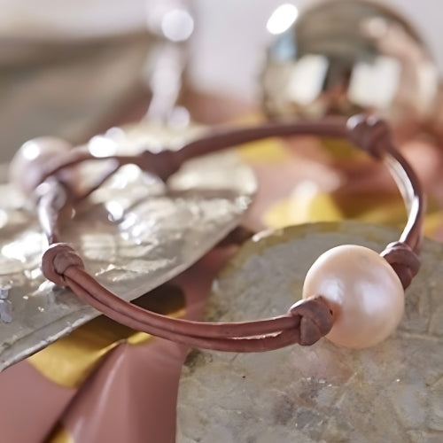 Wendy Mignot Coastal Single Freshwater Pearl and Leather Bracelet Rose