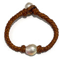 Wendy Mignot Single Braid Aurora Borealis Edison Pearl and Leather Bracelet