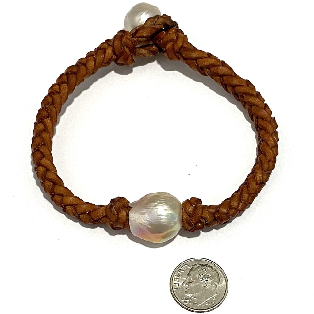 Wendy Mignot Single Braid Aurora Borealis Edison Pearl and Leather Bracelet