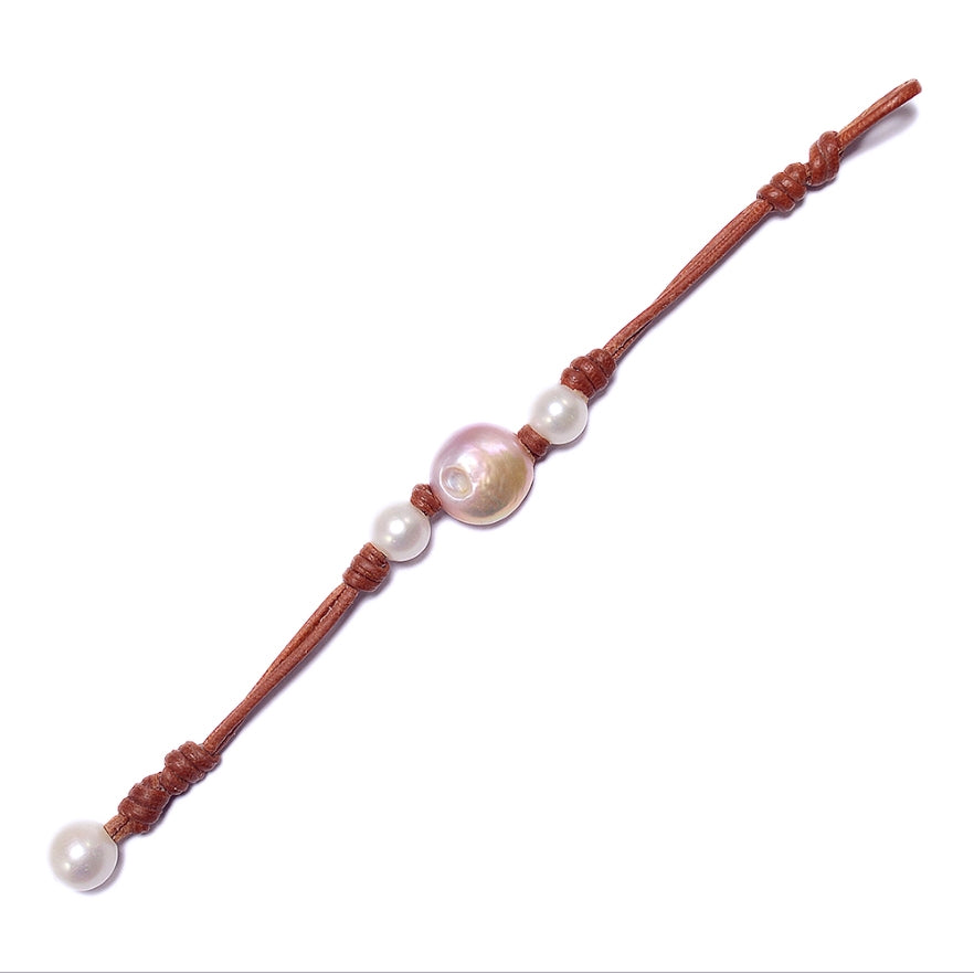 Wendy Mignot Stoplight Freshwater Pearl and Leather Bracelet
