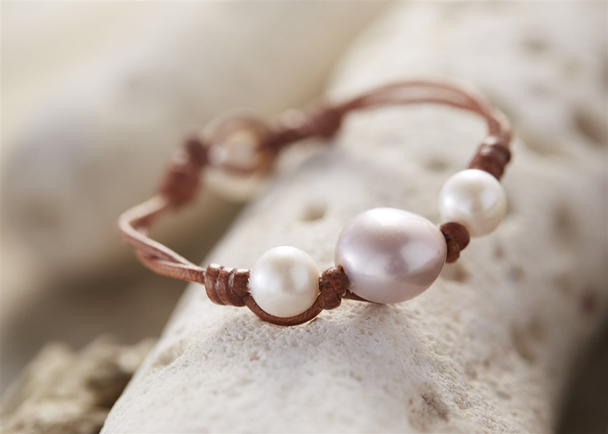 Wendy Mignot Stoplight Freshwater Pearl and Leather Bracelet