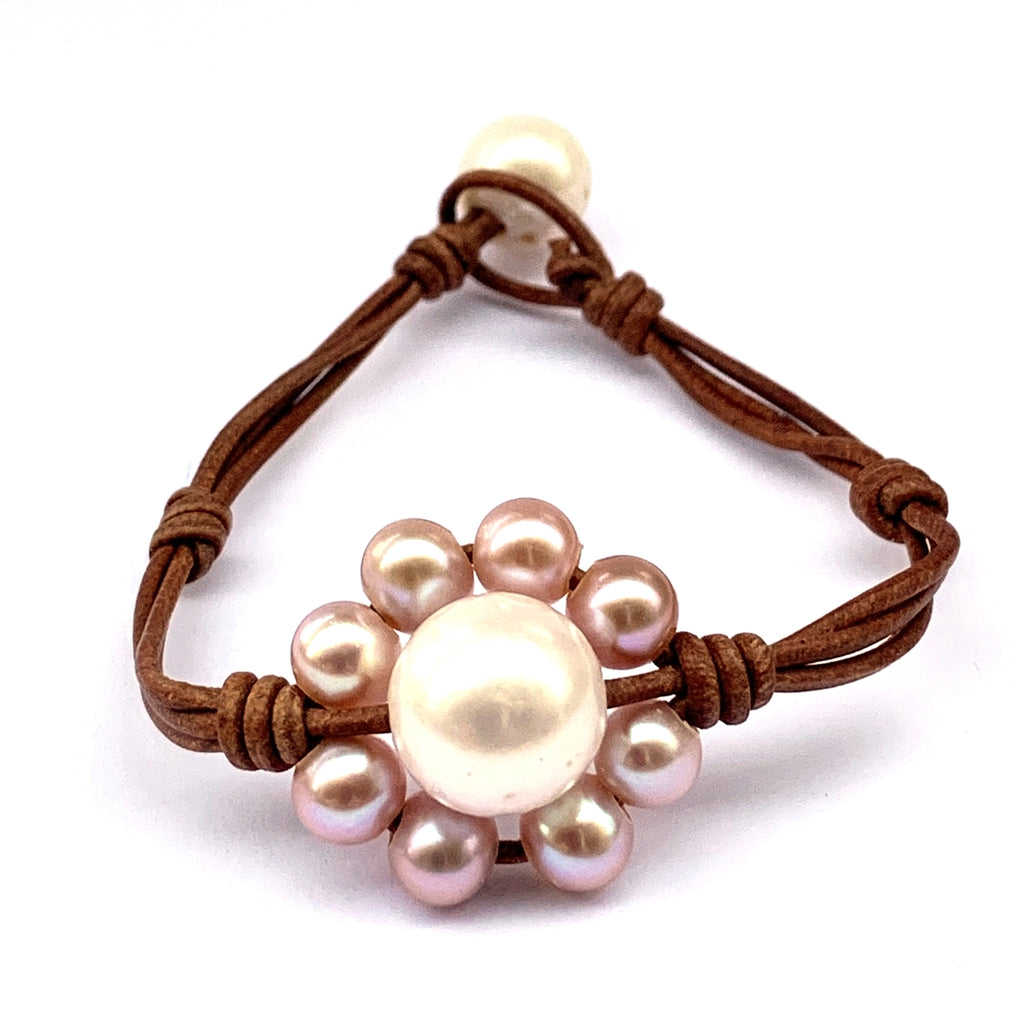 photo of Wendy Mignot Sunflower Freshwater Pearl and Leather Bracelet-Multi