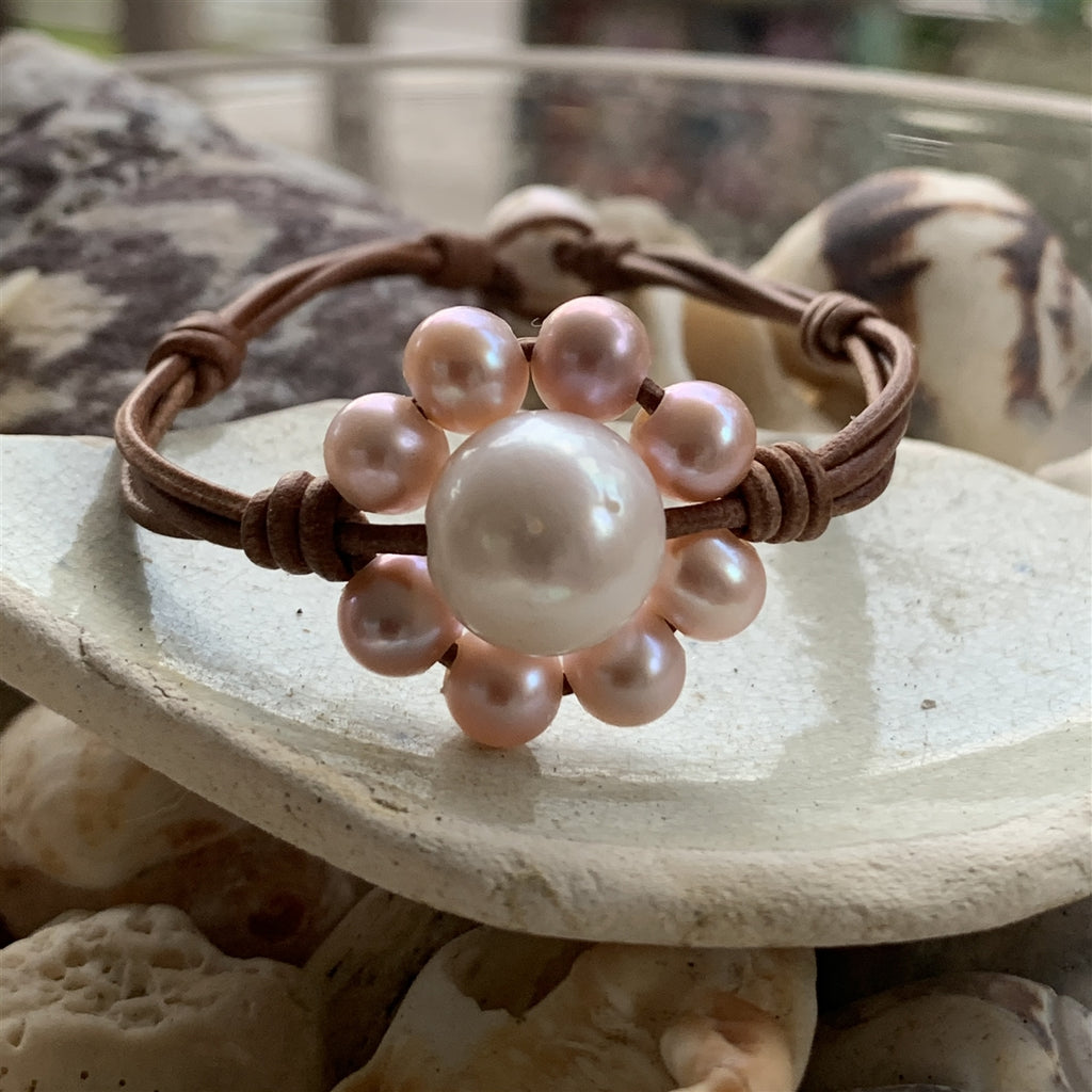 Wendy Mignot Sunflower Freshwater Pearl and Leather Bracelet-Multi