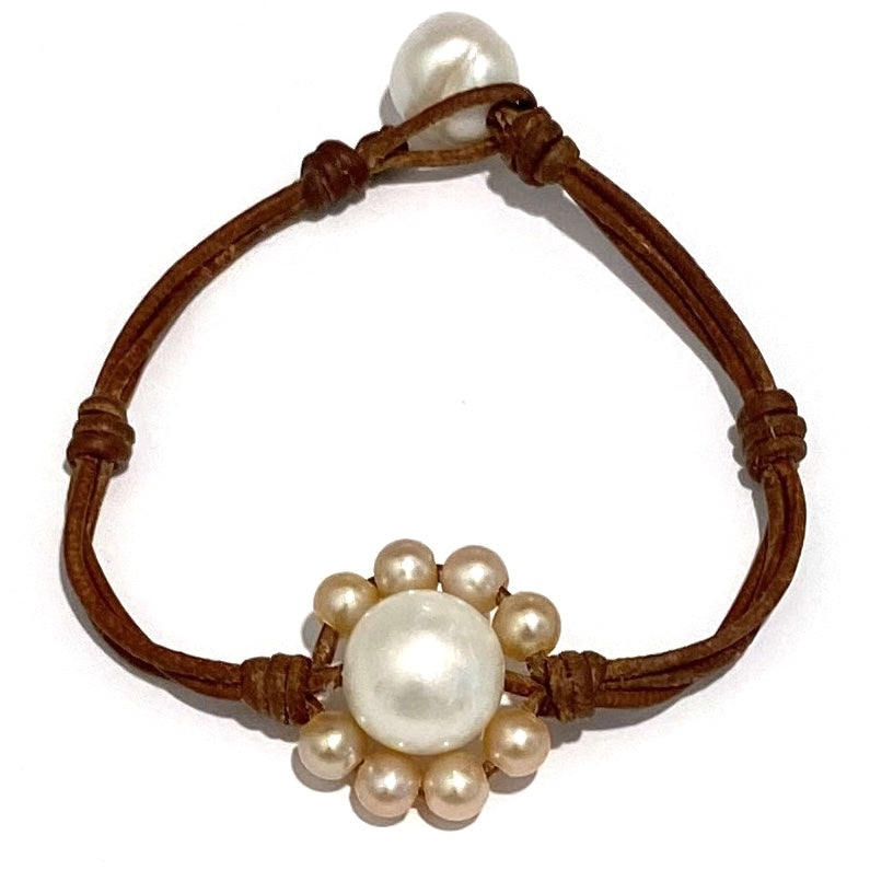 Wendy Mignot Sunflower Freshwater Pearl and Leather Bracelet-Multi