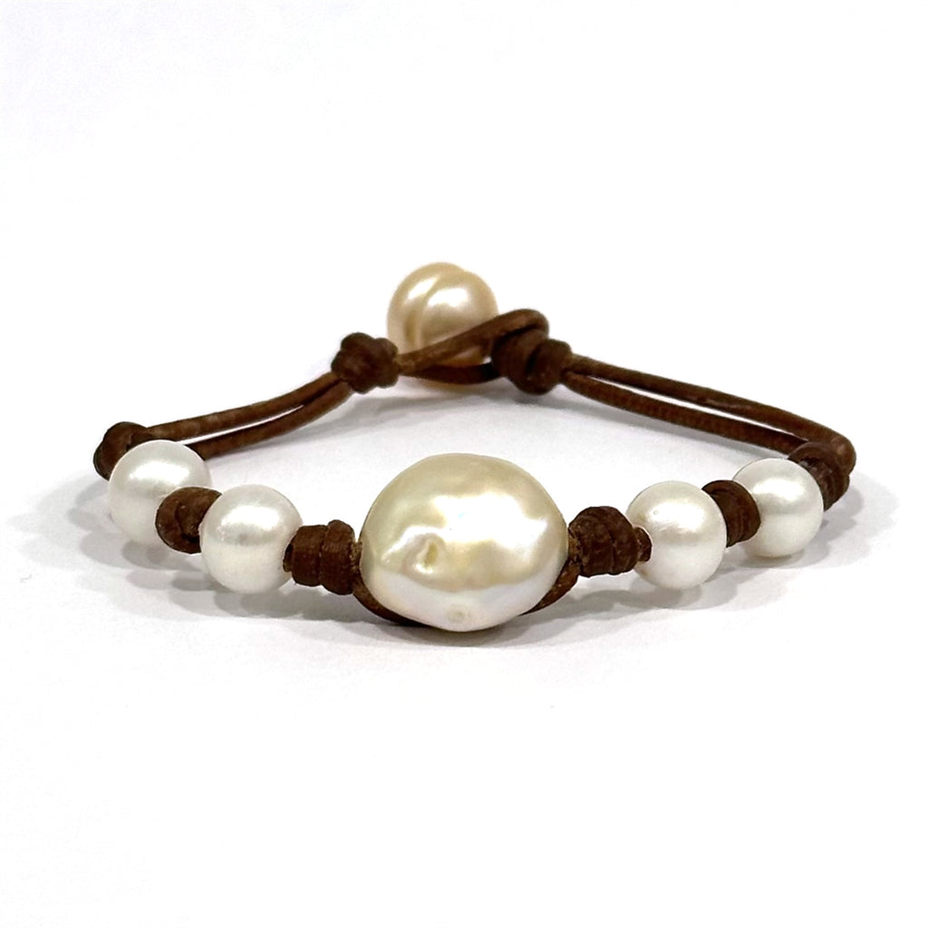 Wendy Mignot Freshwater Pearl and Leather Sunlight Bracelet