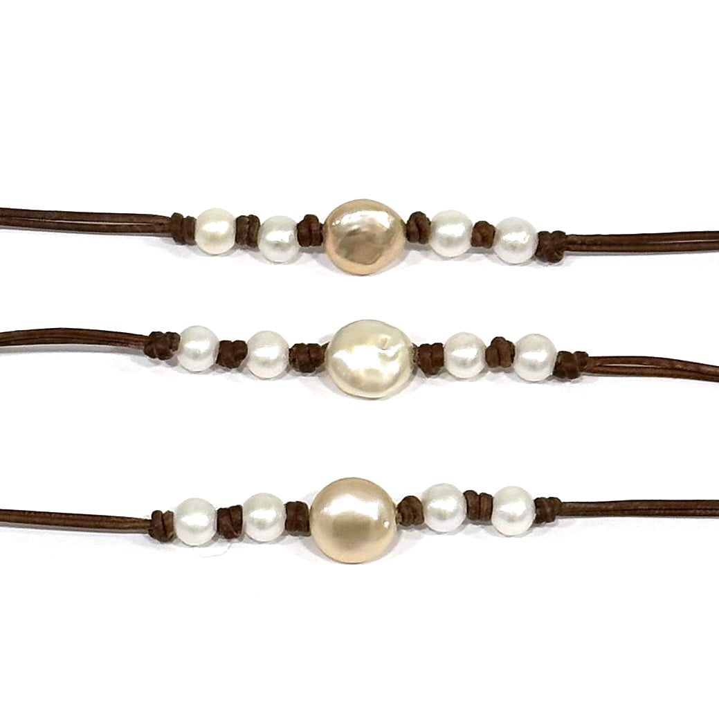 Wendy Mignot Freshwater Pearl and Leather Sunlight Bracelet