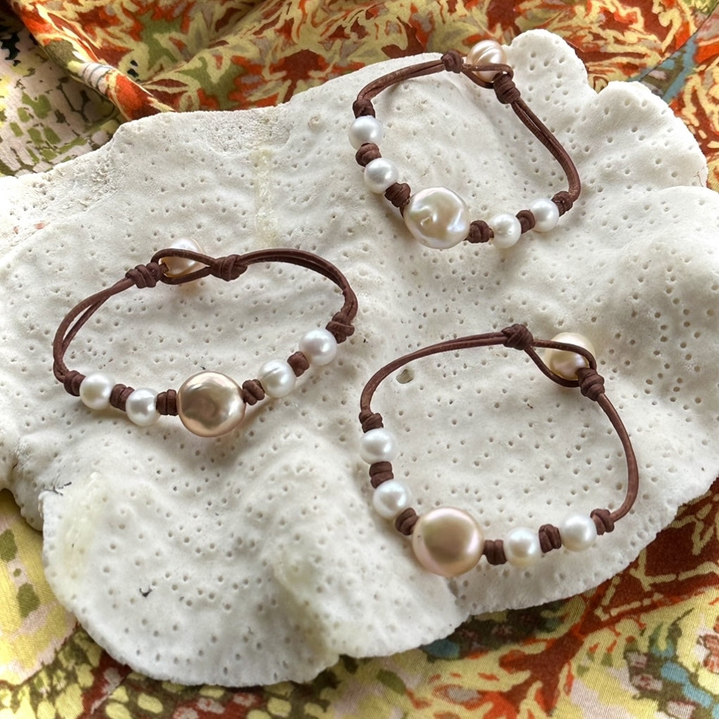 Wendy Mignot Freshwater Pearl and Leather Sunlight Bracelet