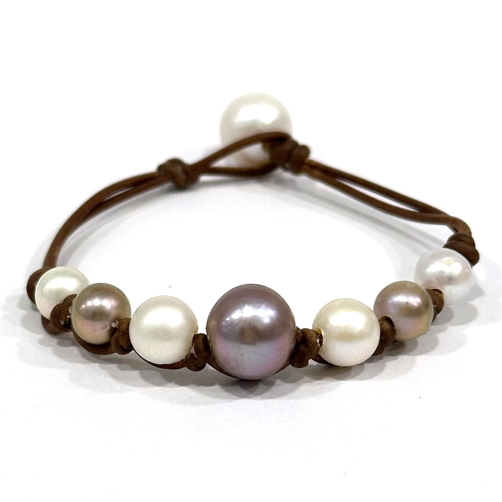 Wendy Mignot Seven Seas Freshwater Pearl and Leather Bracelet -Purple